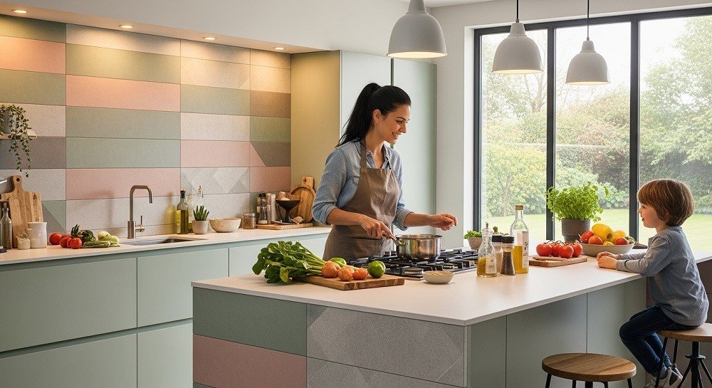 Plytelės virtuvei 2026 m. – naujausios spalvų ir dizaino tendencijos